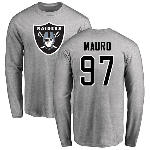 Men Oakland Raiders Ash Josh Mauro Name and Number Logo NFL Football #97 Long Sleeve T Shirt